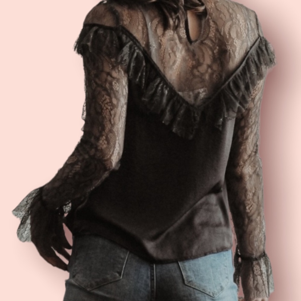NWT Silky Lace Yoke Blouse - Picture 3 of 10